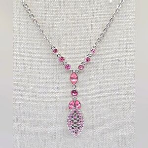 GIVENCHY Vintage Silver Tone Necklace Pink Crystal Pendant